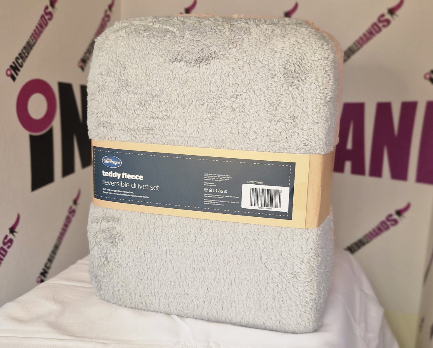 Silentnight Double Teddy Fleece Duvet Set Silver/Blush