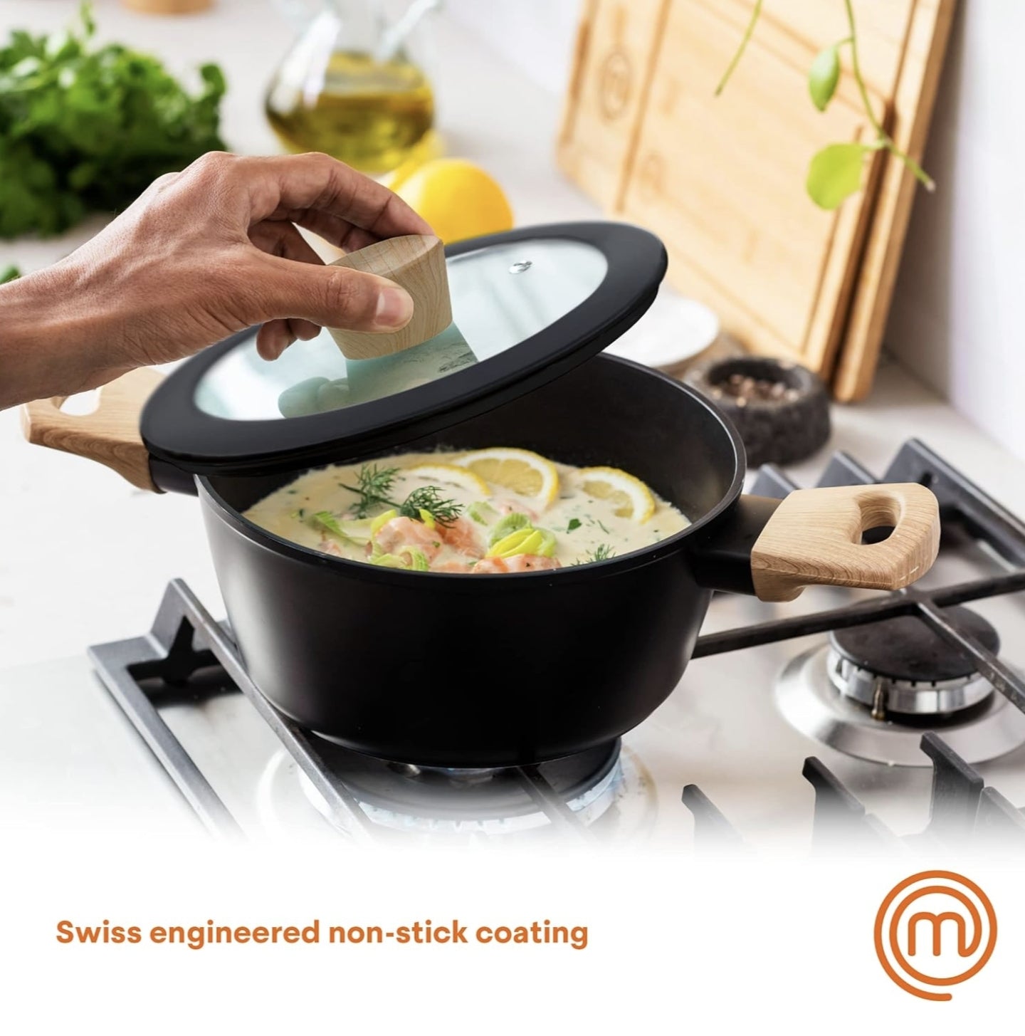 MasterChef Stock Pot with Lid 24cm Non Stick Casserole, Stew & Soup Pan
