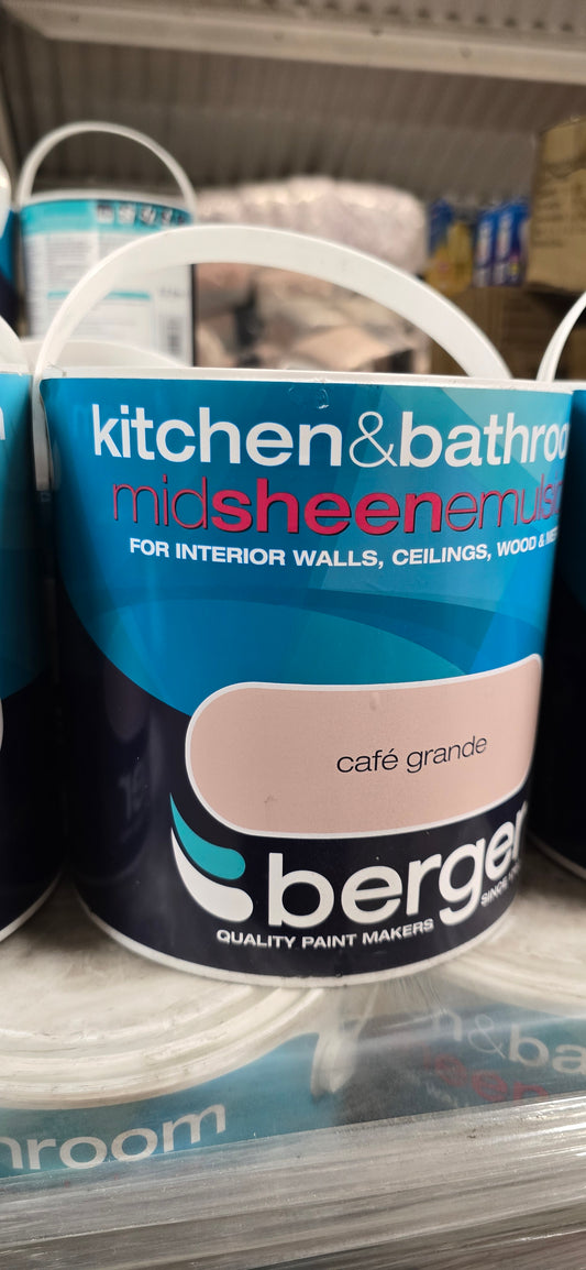 2.5 ltr Berger Kitchen Bathroom Midsheen Paint Interior Wall Metal Wood Cafe Grand'e