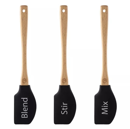 MasterChef 525512 3-Piece Spatula Set, Silicone Head, Wooden Handles, 25cm